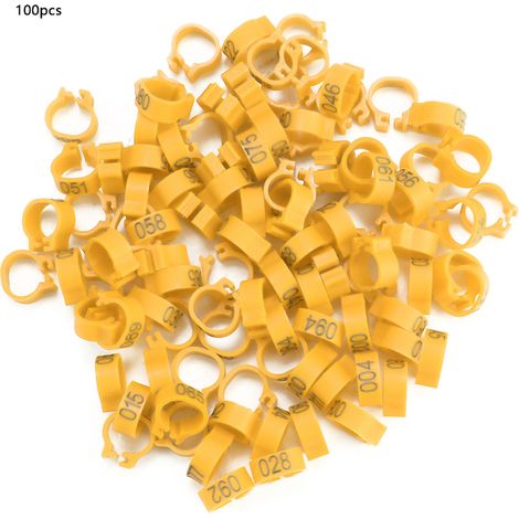 100 nummerierte Kunststoffringe 001-100 für Taubenbeine, 8 mm, gelb (100er-Packung) (1/5)