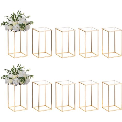 10 Pièces Or Vase en Métal Colonne Support Route Plomb Géométrique Vase Pièce Maîtresse pour Les Tables, 40cm Vases Sol Décoratif Grand Support Fleurs pour la Maison Événement Fête Mariage (1/5)