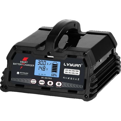 Chargeur de batterie de voiture, automatique à 7 étapes, caractéristiques de sécurité, 30A Noir (1/2)