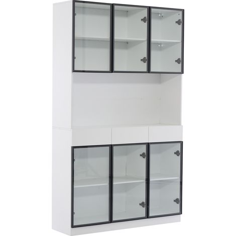Vetrina alta in vetro LED bianca 120x36x200 cm con ante nere MODENUIT