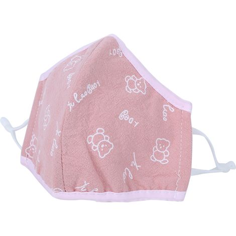 Lot de 3 masques de protection pour enfant, en coton respirant, anti-poussière et lavables, imprimé rose. (1/5)