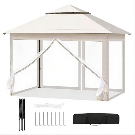 Tonnelle pliante de jardin 3 x 3 m beige avec moustiquaire (1/4)