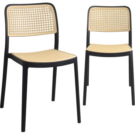 Ensemble de 2 chaises de cuisine empilables Yao - Faux rotin (noir) (1/5)