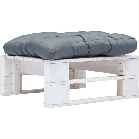 Repose-pied palette de jardin Tabouret terrasse avec coussin gris Blanc Bois -BV33348