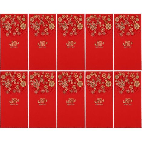 10 enveloppes rouges pour la Fête du Printemps chinois-18X9X0.1CM-Red
