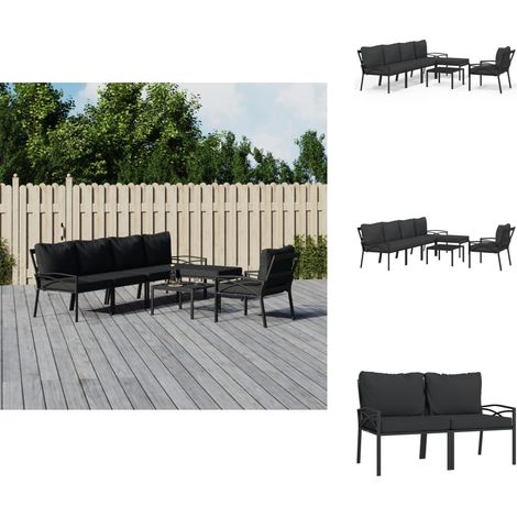 7-tlg. Garten-Lounge-Set mit Grauen Kissen Stahl - Gartensessel - Lounge Set - Gartenmöbel - Esszimmergarnitur - Outdoor Möbel (1/5)