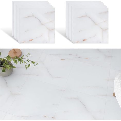 PVC Tile Adhesive Floor Marble White Gold Tile Adhesive Floor Adhesive Living Room 12 Pieces Tiles Adhesive Kitchen Bathroom PVC Garage Waterproof Removable 1.5 mm 30 cm x 30 cm (1/5)