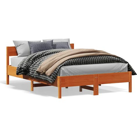 Cama sin colchón madera maciza pino marrón cera 150x200 cm