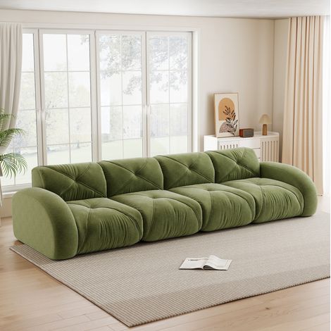 Divano modulare senza telaio 4 posti in ciniglia verde, 358 x 95 x 76 cm, REDOM (1/5)