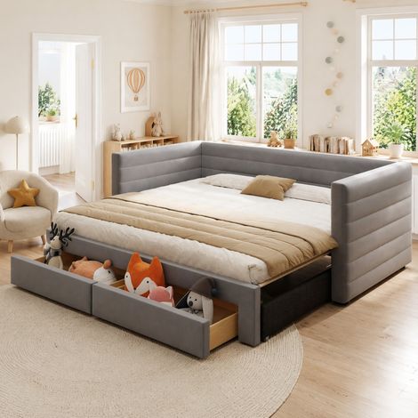 Letto estraibile 90x190 cm in tessuto grigio con contenitore, senza materasso FloraGrace (1/5)