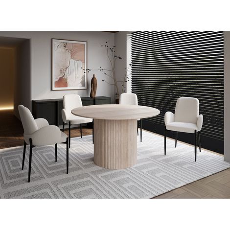 Deco In Paris – Table de salle à manger ronde en marbre composite beige 130cm – Accueille 4 personnes – Design contemporain et épuré – Pied large et rond