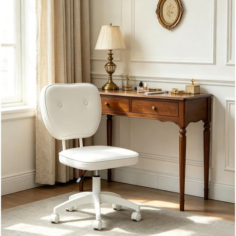 Silla de oficina 46x59x82-92 cm de poliuretano blanca, moderna y ajustable FloraGrace (1/5)