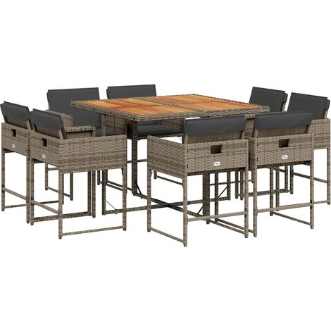 Maison Exclusive - 9-tlg. Garten-Essgruppe mit Kissen Grau Poly R