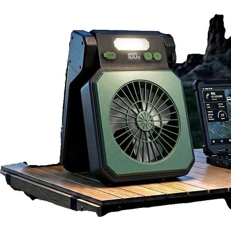Ventilador portátil, panel solar, recargable por USB, verde (1/2)