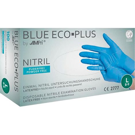 AMPRI 01198-M Einweghandschuhe Blue Eco Plus Größe M blau Nitril EN 374, EN 455, (1/5)
