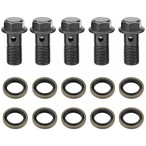 5 pcs Raccord de Frein, Banjo Vis Boulon de Frein de Moto M10X1mm en Acier Inoxydable Kit de Joint d'Etanchéité pour Maître Etrier de Frein