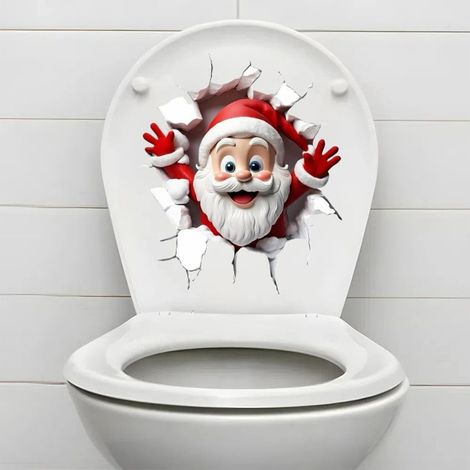 Adesivo decorativo per WC con effetto Babbo Natale 3D che sfonda il muro, impermeabile, per porte e pareti del bagno, autoadesivo, 30x28 cm. (1/2)