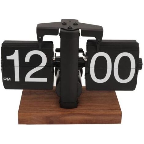 Horloge numérique rétro avec couvercle à charnière, rotation automatique, à piles, mécanique, pour la maison, la chambre, le bureau, noire (1/5)