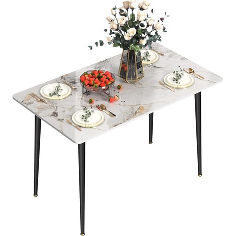 Mesa Comedor Mármol de Cocina: Mesa Rectangular con Patas de Metal Nortica 120 x 70 x76 cm UNHO, Jade Blanco
