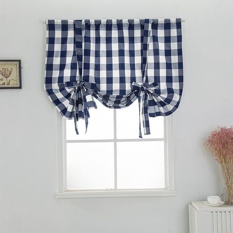 Rideau de douche de Noël, à carreaux noirs et blancs, avec embrasses, style champêtre, isolant, ajustable (80 x 140 cm, bleu marine) (1/5)