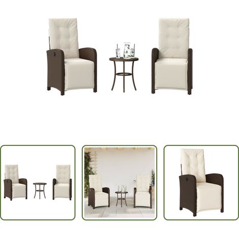 Gartentisch - 3-tlg. Bistro-Set mit Kissen Braun Poly Rattan (1/5)