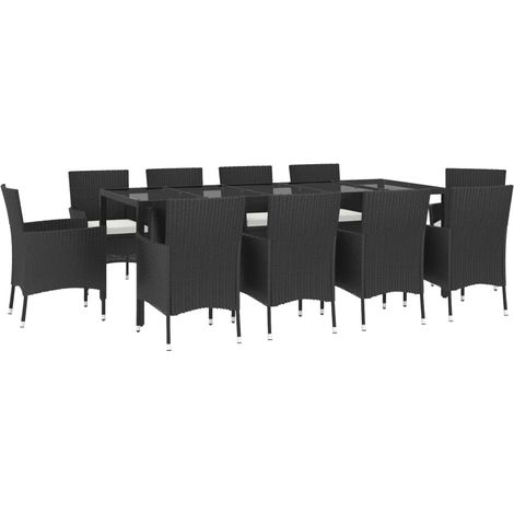 Ensemble à manger de jardin 11 pcs coussins noir résine tressée vidaXL