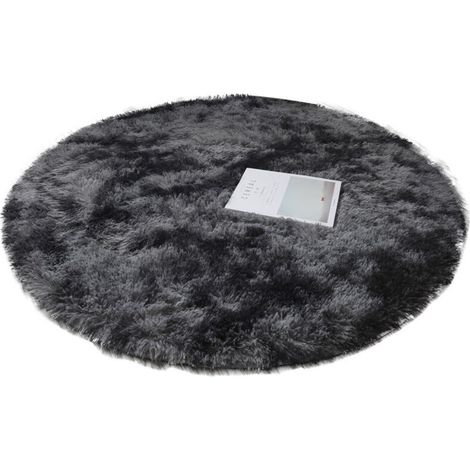 Tapis Rond, à Poils Longs, Moderne, Tapis de Sol Shaggy Confortable Moquette Anti-dérapage (Teinture-Gris foncé, 120cm X 120cm) (1/5)