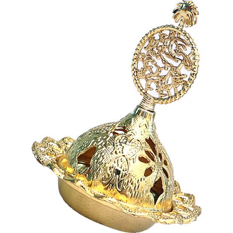 Brûleur d'encens de style vintage, brûleur d'encens en métal antirouille d'une grande finesse, idéal pour les chambres et les salons, orné d'un motif de cocotier doré. (1/5)