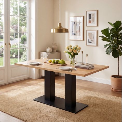Table à manger extensible 180x70x75 cm en MDF naturel, pour salle à manger, gain de place – MEUBLIV (1/5)