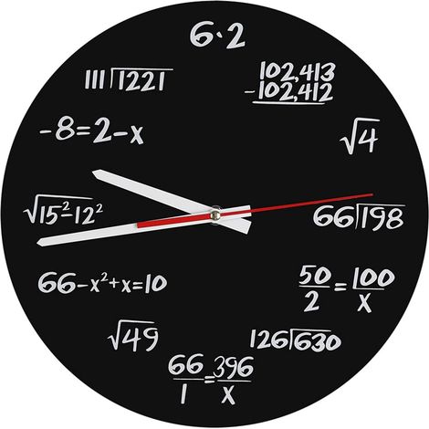 Sollbry Reloj de pared matemático de 12 pulgadas, único y novedoso, con ecuaciones matemáticas simples para marcar las horas. (1/5)