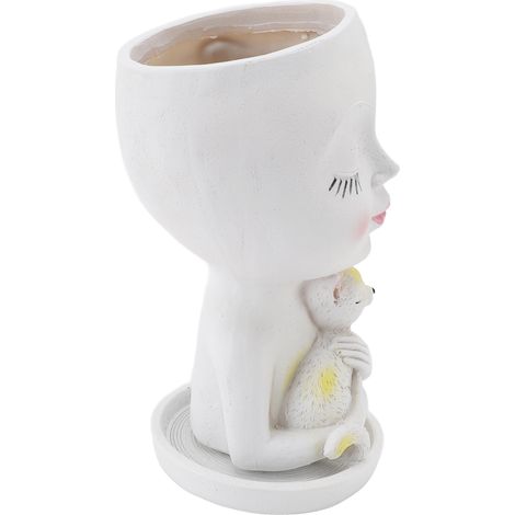 Cache-pot visage en résine indécolorable, planteur tête personnalisable mignon pour succulentes avec trous de drainage intérieur extérieur (1/5)