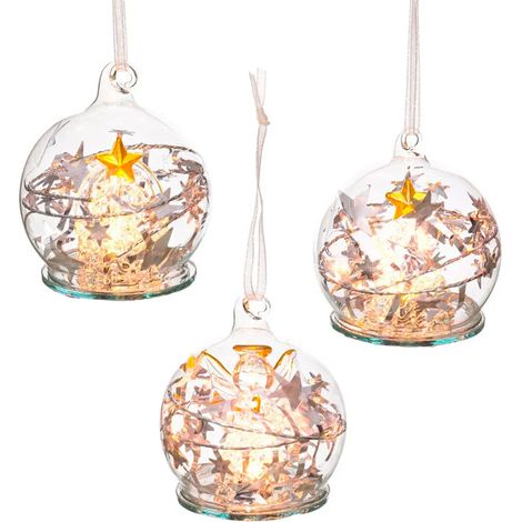 Set de 3 boules de Noël lumineuses en verre 6cm (1/3)