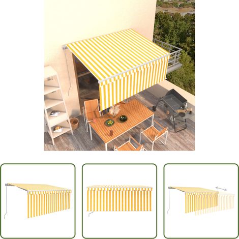 Auvent rétractable - Auvent manuel rétractable avec store 3x2,5 m Jaune et blanc (1/5)