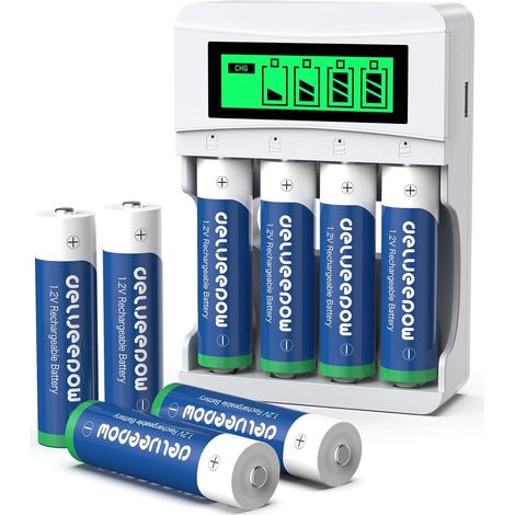 Lot Piles Rechargeables AA - 8 Pièces - Nimh 3300mAh - Chargeur LCD 4 Slots - Pour Appareils Électroniques (1/5)