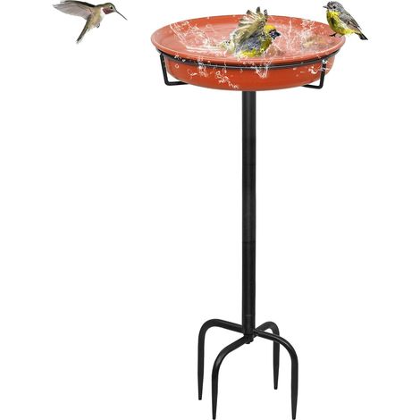 Bain d'oiseaux autoportant de 90 cm pour extérieur, mangeoire et bain d'oiseaux sur pied avec piquet en métal, décoration amovible pour jardin, 1,2M (1/5)