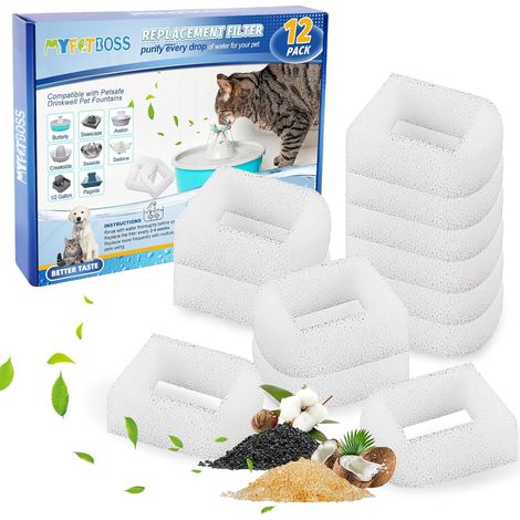 Filtre en Mousse de Rechange 12 Pack pour Drinkwell 360 en Acier Fontaines, Filtre Fontaine Eau Chat pour Chat Chien Animaux (1/5)