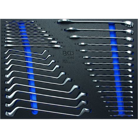 Bgs Technic – Set de 35 llaves ajustables y combinadas en acero cromo-vanadio – Acabado cromado y mate – Inserto de espuma resistente