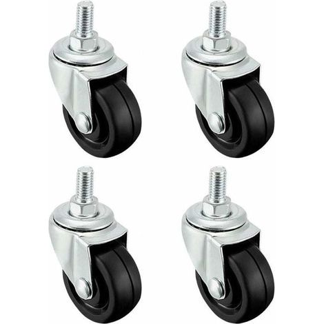 Lot de 4 roues en caoutchouc - 40 mm - Tige filetée M8 (1/4)