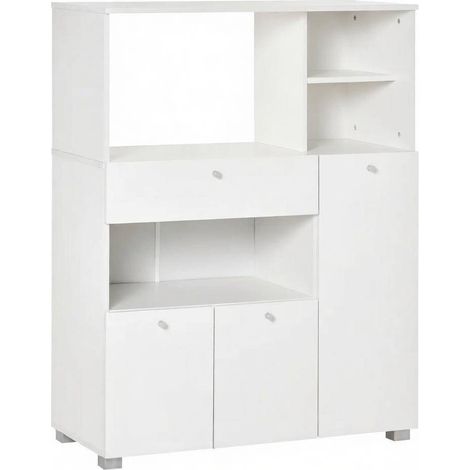 Credenza da cucina bianca con ante, cassetto e ripiani aperti 90 x 40 x 120 cm (1/5)