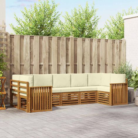 Ecksofa Set mit Kissen 7 pcs Natur und Creme Massivholz Akazie