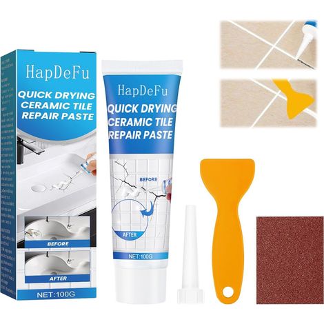 Réparation Carreaux, Pâte de Réparation de Carrelage, Crème de Réparation Murale, Agent Repair Cream avec Grattoir et Buse pour Réparer Efficacement les Trous, Fissures, Graffitis, Murs (1/5)