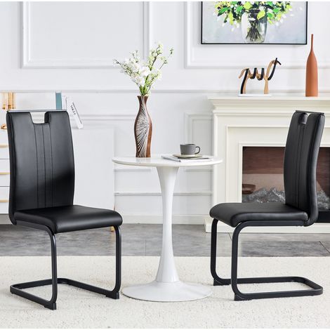 Chaise moderne en PU noir avec dossier ergonomique et patins antidérapants,52×40.5×98cm (1/5)