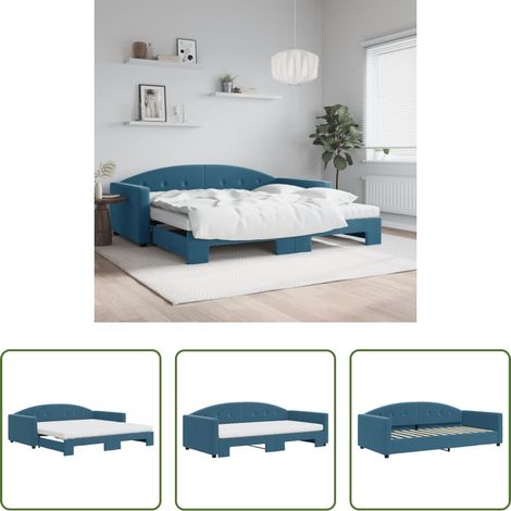 Schlafsofa - Tagesbett Ausziehbar mit Matratzen Blau 100x200 cm Samt (1/5)