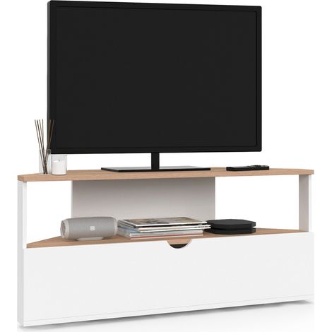 Mobile TV angolare ELI 100 cm in legno effetto faggio e bianco