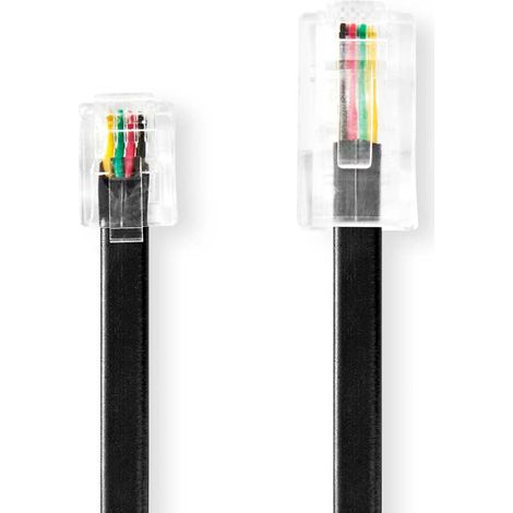 Cable de extensión para telecomunicaciones  RJ11 macho  RJ45 macho  5,00 metros  Diseño de cable: Plano  Chapado: Chapado en oro  Tipo de cable: RJ11  Negro