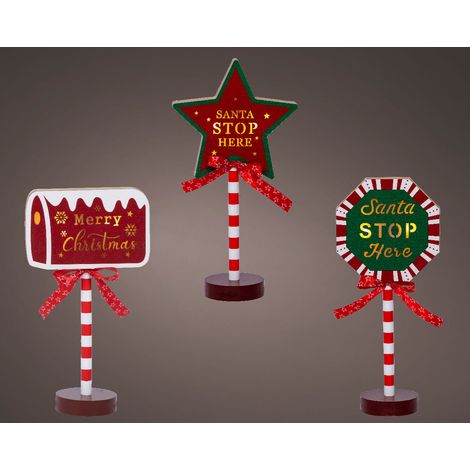 Decorazione cartello natalizio a LED, altezza 32,3 cm, colore rosso e verde, modello assortito.