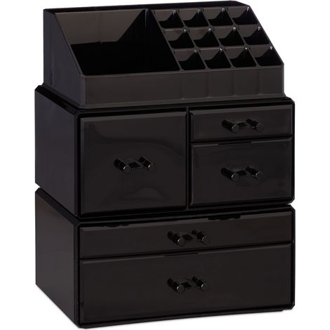 Organizer per cosmetici impilabile 29,5 x 23,5 x 14 cm 21 scomparti per trucco e gioielli in acrilico nero 130005410