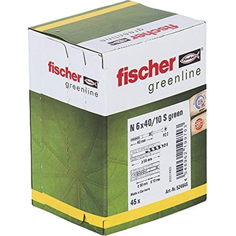 Fischer tasselli per chiodi N Green 6 x 40/10 S, 45 pezzi, 524845