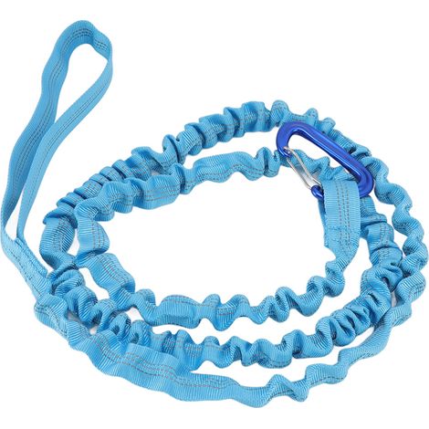 Corde de remorquage pour vélo, longueur naturelle 1,7 m, extensible, en nylon et alliage, portable, pour VTT et entraînement en extérieur (bleue). (1/5)