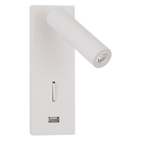 Merano Brantford Liseuse Blanc Aluminium Réglable Commutable - Chargeur USB LED 3W 210Lm 3000K